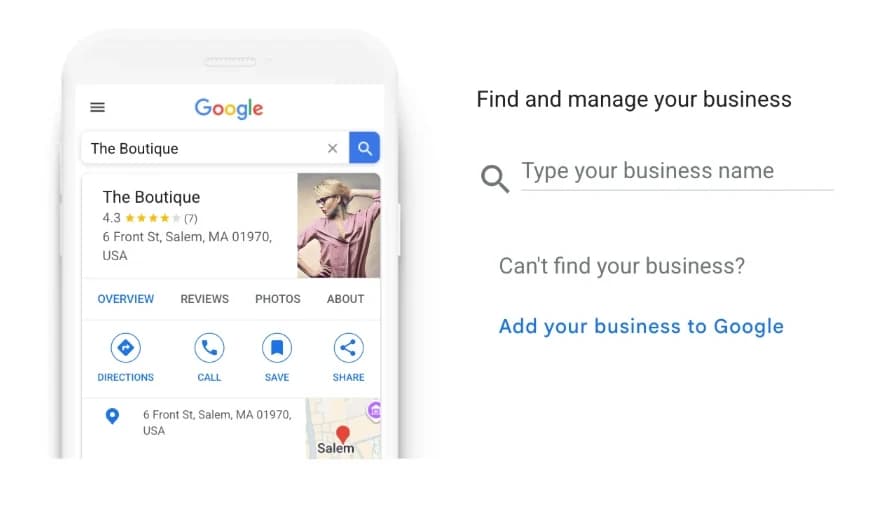 the "Add your business to Google" / business name entry screen