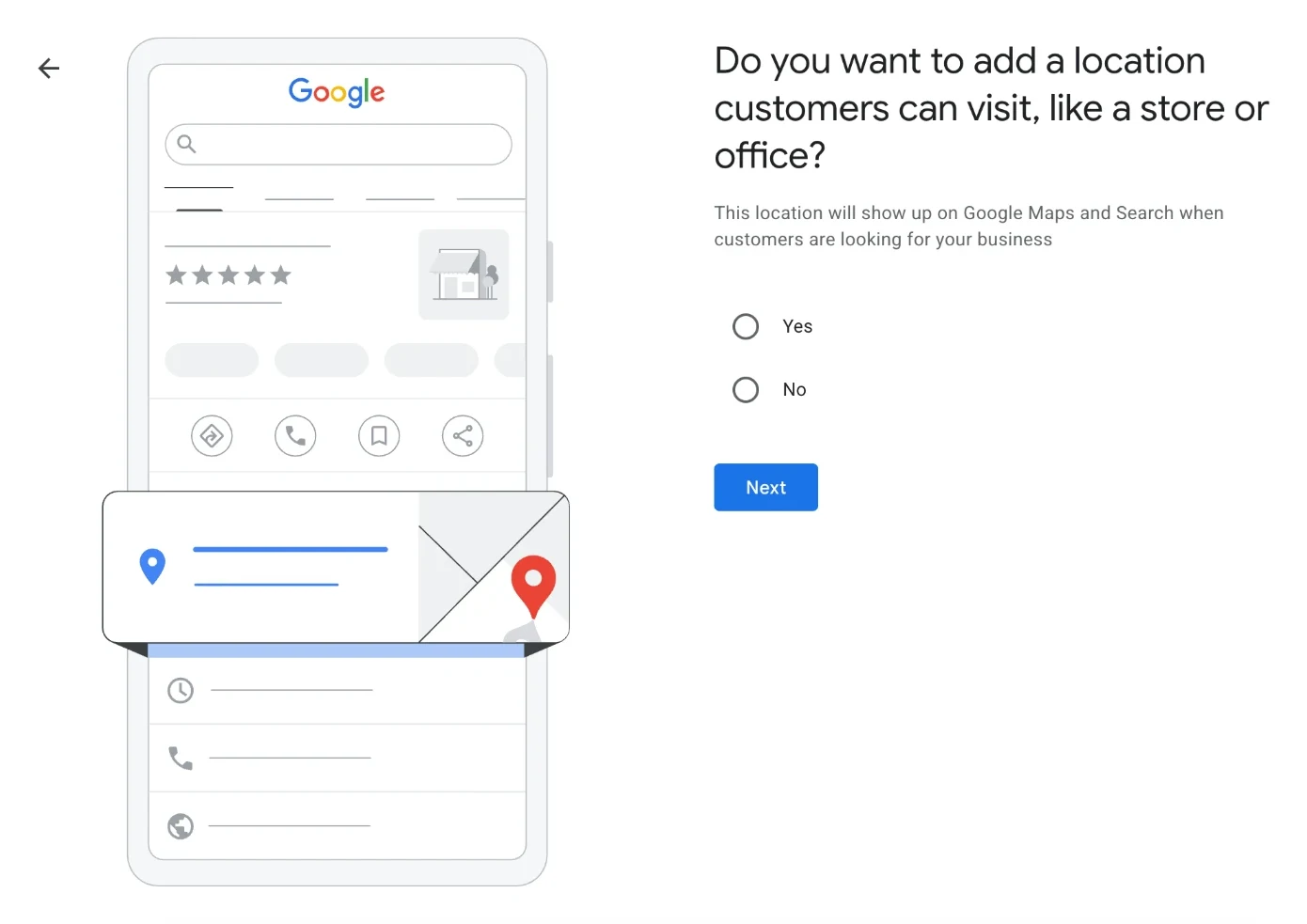 the "Do you have a location customers can visit?" screen