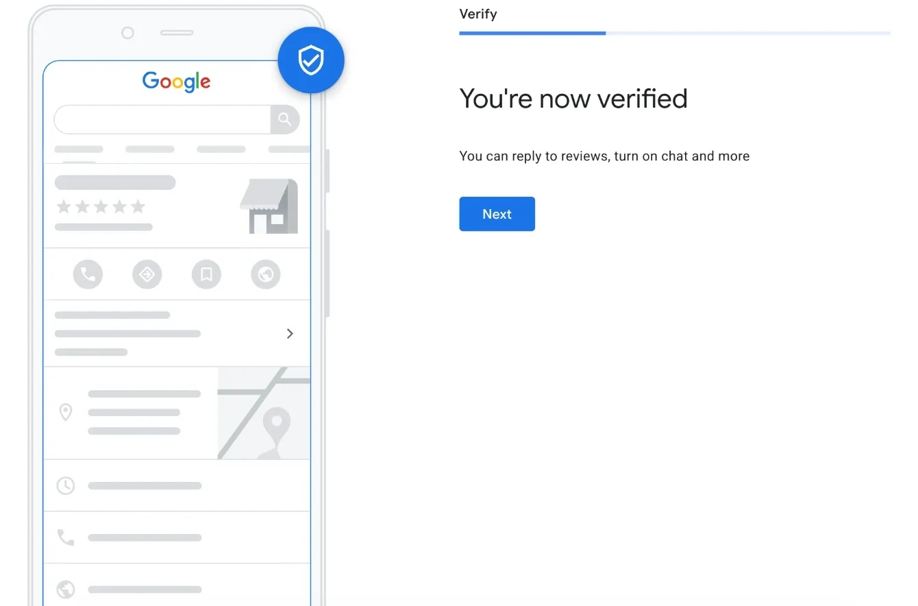 the "You're now verified" confirmation screen in Google Business Profile Manager